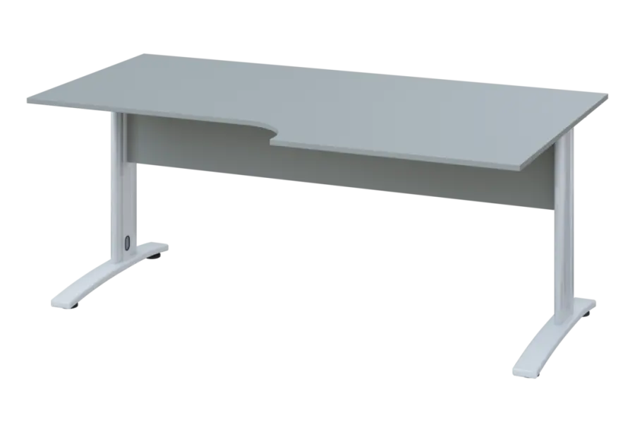 ERK 18 - 188 stůl kancelářský, rohový, pravý, kovová podnož bílá, deska 18 mm, široký 1800 mm, šedá